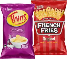 IGA Thins Chips or French Fries 175g Selected Varieties offer
