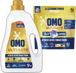 IGA OMO Ultimate Laundry Liquid 2 Litre or Capsules 28 Pack Selected Varieties offer