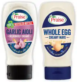 IGA Praise Garlic Aioli 250mL or Mayo 230g Selected Varieties offer