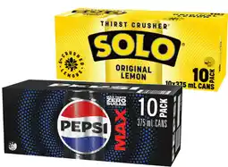 IGA Pepsi, Solo or Schweppes 10x375mL Selected Varieties offer