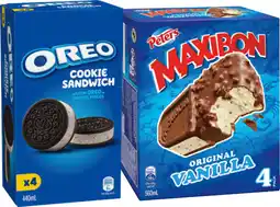 IGA Peters Maxibon, Oreo Cookie Sandwich or Nestlé Kit Kat Ice Cream 4 Pack Selected Varieties offer