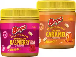 IGA Bega Peanut Spread Creamy Caramel or Marshmallow Raspberry Flavoured 325g offer