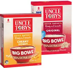 IGA Uncle Tobys Big Bowl Oats Quick Sachets Selected Varieties offer