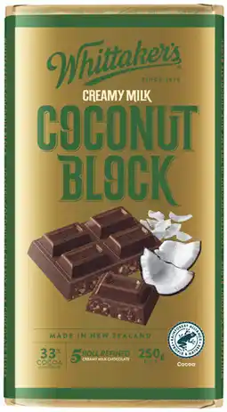 IGA Whittaker’s Chocolate Block 200‑250g Selected Varieties offer
