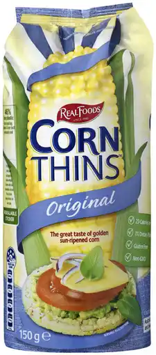 IGA Real Foods Corn or Rice Thins 125-150g Selected Varieties offer