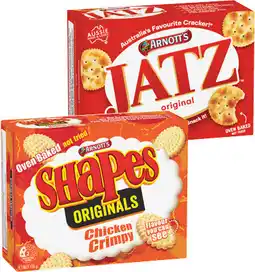 IGA Arnott’s Shapes 130-190g, Jatz 225g or Jatz Clix 250g Selected Varieties offer
