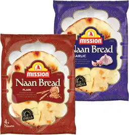 IGA Mission Naan Bread 4 Pack or Mini 6 Pack Selected Varieties offer