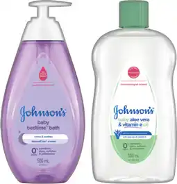 IGA Johnson’s Baby Bedtime Bath or Baby Oil Aloe Vera & Vitamin E 500mL offer