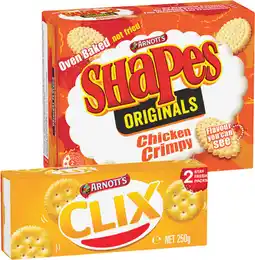 IGA Arnott’s Shapes 130‑190g or Jatz Clix 250g Selected Varieties offer