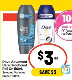 Ritchies Dove Advanced Care Deodorant Roll On offer