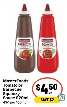 Ritchies MasterFoods Tomato or Barbecue Squeezysauce offer