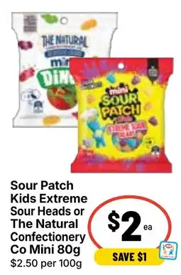 Ritchies Sour Patch Kids Extreme Sour Heads or The Natural Confectionery Co Mini offer