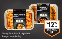 Foodworks Simply Tasty Beef & Vegetable Lasagna Varieties offer
