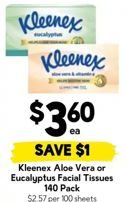Drakes Kleenex Aloe Vera or Eucalyptus Facial Tissues offer