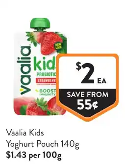 Foodworks Vaalia Kids Yoghurt Pouch offer