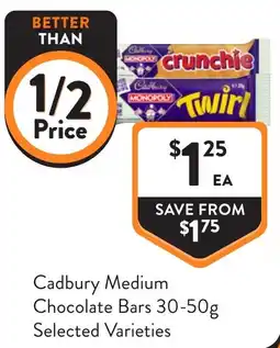 Foodworks Cadbury Medium Chocolate Bars Selected Varieties offer