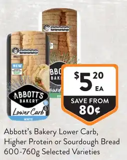 Foodworks Abbott's Bakery Lower Carb, Higher Protein or Sourdough Bread offer