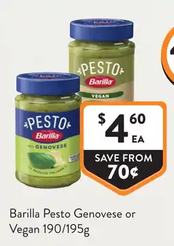 Foodworks Barilla Pesto Genovese or Vegan offer