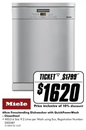 Miele 60cm Freestanding Dishwasher with QuickPowerWash - CleanSteel