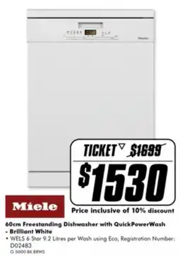 The Good Guys Miele 60cm Freestanding Dishwasher with QuickPowerWash offer