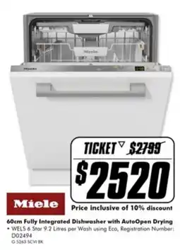 The Good Guys Miele 60cm Fully Integrated Dishwasher with AutoOpen Drying offer