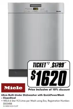 The Good Guys Miele 60cm Built-Under Dishwasher with QuickPowerWash - CleanSteel offer