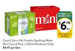 Foodworks Coca-Cola or Mt Franklin Sparkling Water Mini Cans offer