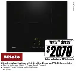 The Good Guys Miele 62cm Induction Cooktop with 3 Cooking Zones and Wi-Fi Connectivity offer