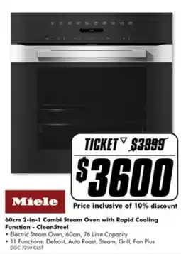 The Good Guys Miele 60cm 2-in-1 Combi Steam Oven with Rapid Cooling Function - CleanSteel offer
