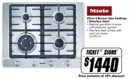 The Good Guys Miele 65cm 4 Burner Gas Cooktop - Stainless Steel offer