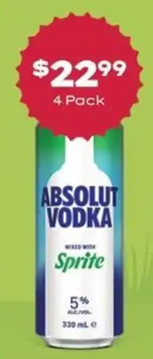 Thirsty Camel Absolut Vodka mixed with Sprite offer