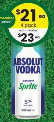 The Bottle O Absolut Vodka mixed with Sprite offer