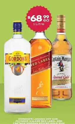 Thirsty Camel Gordon's London Dry Gin, Johnnie Walker Red Label and Captain Morgan Spiced Gold Rum offer