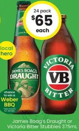 The Bottle O James Boag's Draught or Victoria Bitter Stubbies offer