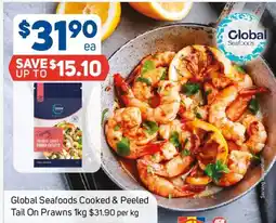 Foodland Global Seafoods Cooked & Peeled Tail On Prawns offer