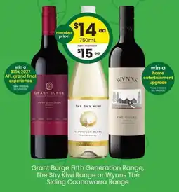 The Bottle O Grant Burge Fifth Generation Range, The Shy Kiwi Range or Wynn's The Siding Coonawarra Range offer