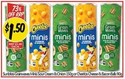 NQR Sunbites Grainwaves Minis Sour Cream & Onion or Cheetos Cheese & Bacon Balls offer
