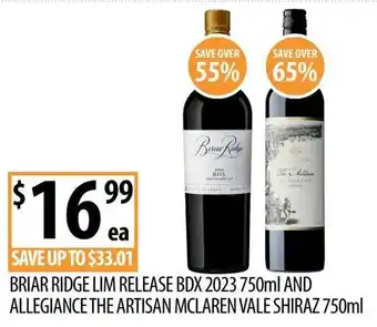 Briar Ridge Lim Release BDX 2023 and Allegiance The Artisan McLaren Vale Shiraz