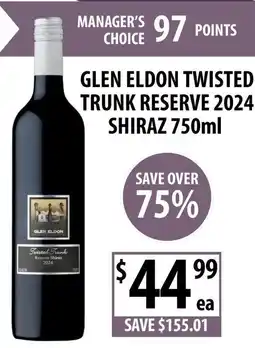 Supabarn Glen Eldon Twisted Trunk Reserve Shiraz offer