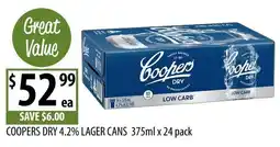 Supabarn Coopers Dry 4.2% Lager Cans offer