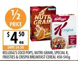 Supabarn Kellogg's Coco Pops, Nutri-Grain, Special K, Frosties & Crispix Breakfast Cereal offer