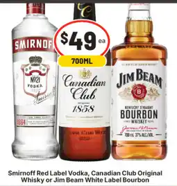IGA Smirnoff Red Label Vodka, Canadian Club Original Whisky or Jim Beam White Label Bourbon offer