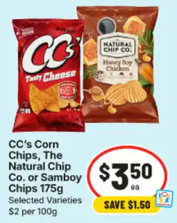 IGA CC's Corn Chips, The Natural Chip Co. or Samboy Chips offer