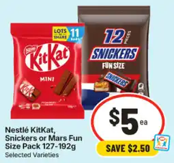 IGA Nestlé KitKat, Snickers or Mars Fun Size Pack offer