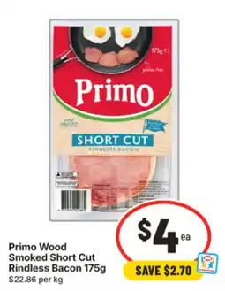 IGA Primo Wood Smoked Short Cut Rindless Bacon offer