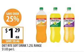 Supabarn Diet Rite Soft Drink 1.25L Range offer