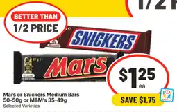 IGA Mars or Snickers Medium Bars offer