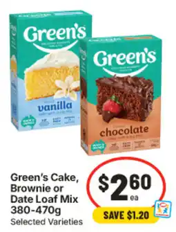 IGA Green's Cake, Brownie or Date Loaf Mix offer