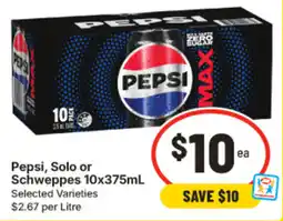 IGA Pepsi, Solo or Schweppes Selected Varieties offer