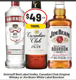 IGA Smirnoff Red Label Vodka, Canadian Club Original Whisky or Jim Beam White Label Bourbon offer